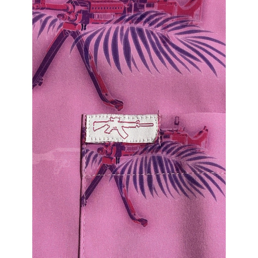 Retro Rifle Shirt Mens Saws Macaws Pink AOP Hawaiian Tropical Button Up Size 2XL - Picture 5 of 13